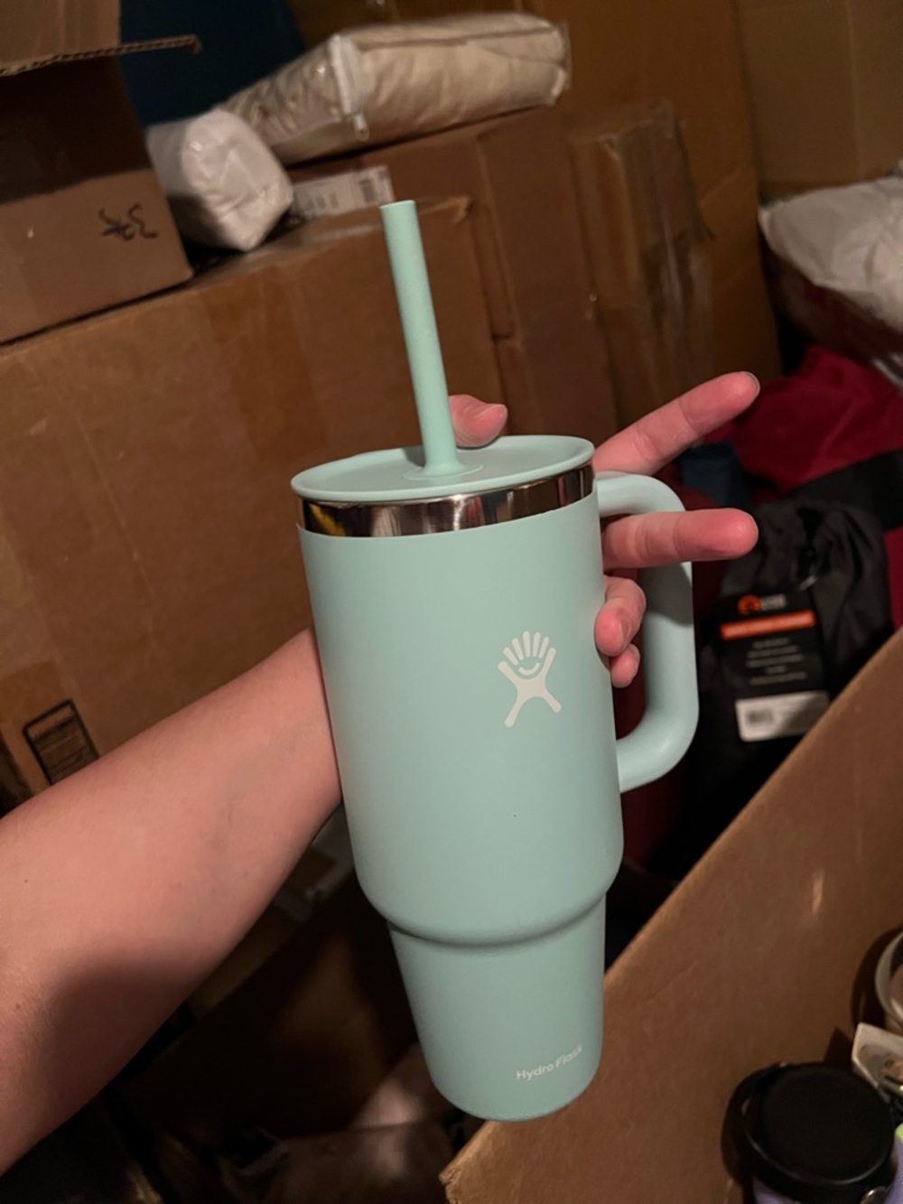 Hydro Flask Mint Green Travel Mug with Handle & Straw